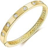 LOIPURI Moissanite Bracelets for Women, 14K Gold Plated Bangle Bracelets for Women, D Color VVS1 Clarity 3EX Cut Round Moissanite, Hollow Infinity Knot Design Non Tarnish High Polish 6.5/7 Inch