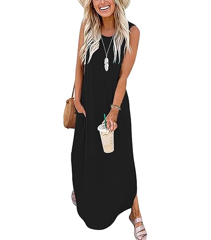 Women's Casual Loose Split Wrinkle-Free Maxi Dress Summer Crew Neck Long  Maxi Beach Dress with Pockets (Dark Gray,XL) : Amazon.ca: Clothing, Shoes &  Accessories