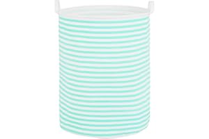QiANBiRD Large Foldable Laundry Basket Organizer Holder portable tall collapsible laundry hamper nusery Storage Basket Bin with Handles (Waterproof Lining, Mint tripes)