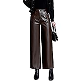 HaoMay Women's Faux Leather Pants Straight Wide Leg PU Trousers with Pockets
