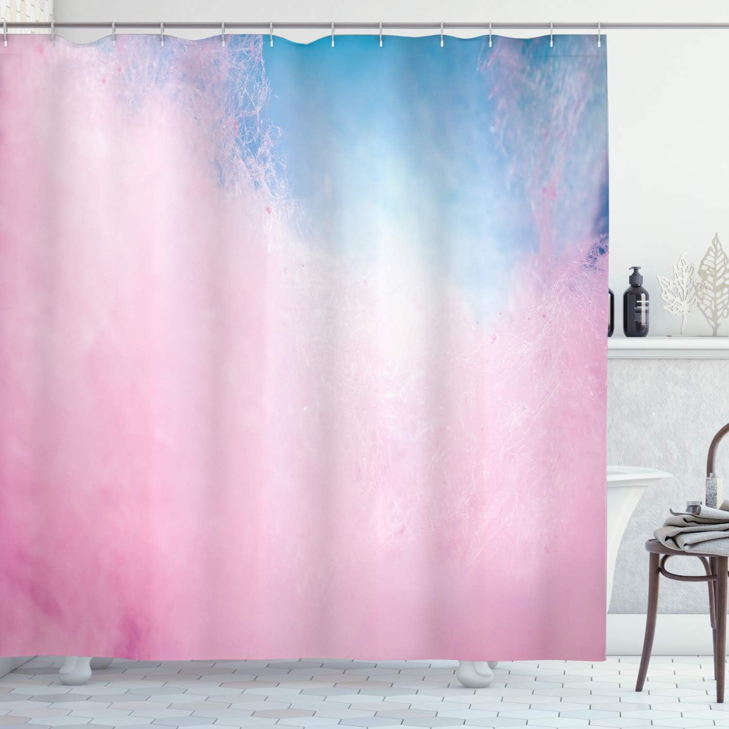 Amazon Com Lunarable Blush Shower Curtain Cotton Candy Effect With Pastel Blue And Pink Colors Fluffy Carnival Sweets Cloth Fabric Bathroom Decor Set With Hooks 84 Long Extra Azure Blue Baby Pink Home