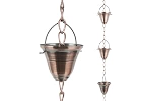 DUSVALLY Rain Chain, 8FT Bell Metal Rain Chain, Functional and Decorative Replacement for Gutter Downspouts, Divert Water and Home Display, Adjustable, Antique Gold