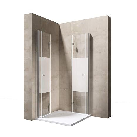 Sogood Eck-Duschkabine Eckdusche Rav26 100x80x190cm Duschabtrennung mit Milchglas Streifen inkl. 4cm flacher Duschtasse in We