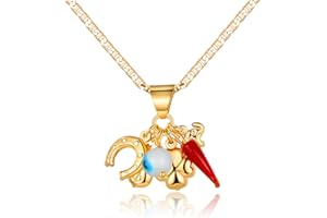 Barzel 18K Gold Plated Luck Charms Necklace With Mariner Chain – Made In Brazil