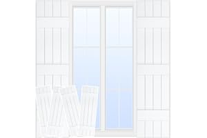 AIRVOWS 4 Packs of Vinyl Shutters for Windows Outside,14.5" X 58",Easy Installation,No Drilling Required,Paintable,Screws Included,Board and Batten Exterior Louver Window Shutters,Black Shutters