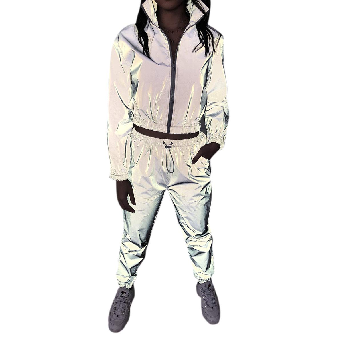 Buy Women Rave Reflective Tracksuit Zip Up Long Sleeves Jacket
