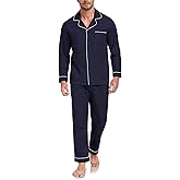 EA'S SECRET Men's Cotton Pajamas Set Button Down Pjs Set for Men Long Sleeve Knit Sleepwear Loungewear with Pockets