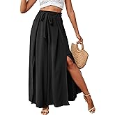 LYANER Women's Tie Front High Waist Side Split Slit Flowy Wide Leg Pleated Pant with Belt