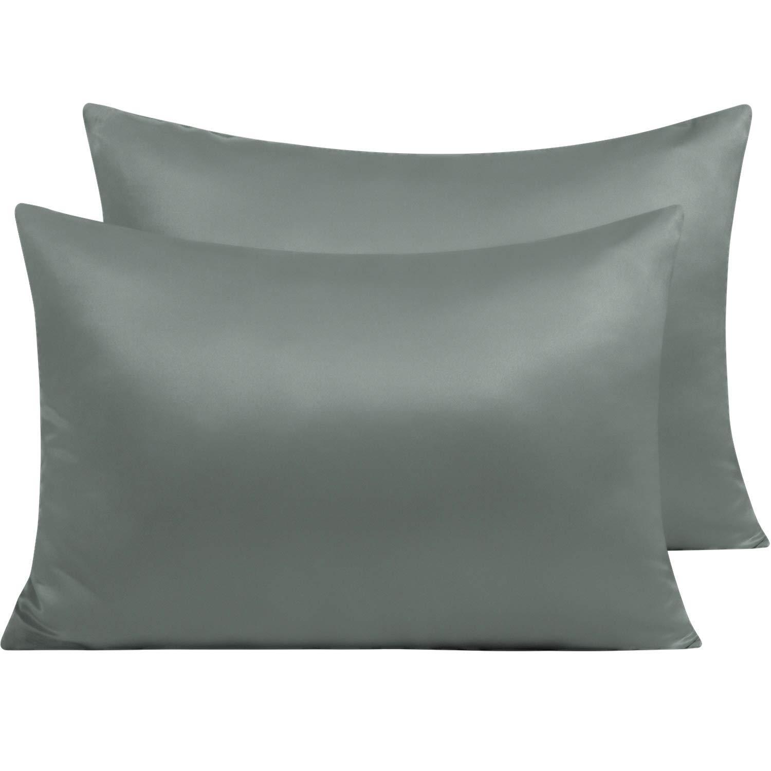 NTBAY 2 Pack Zippered Satin Pillow Cases for Hair and Skin, Luxury King Hidden Zipper Pillowcases Set of 2, 50x90 cm, Dark Grey