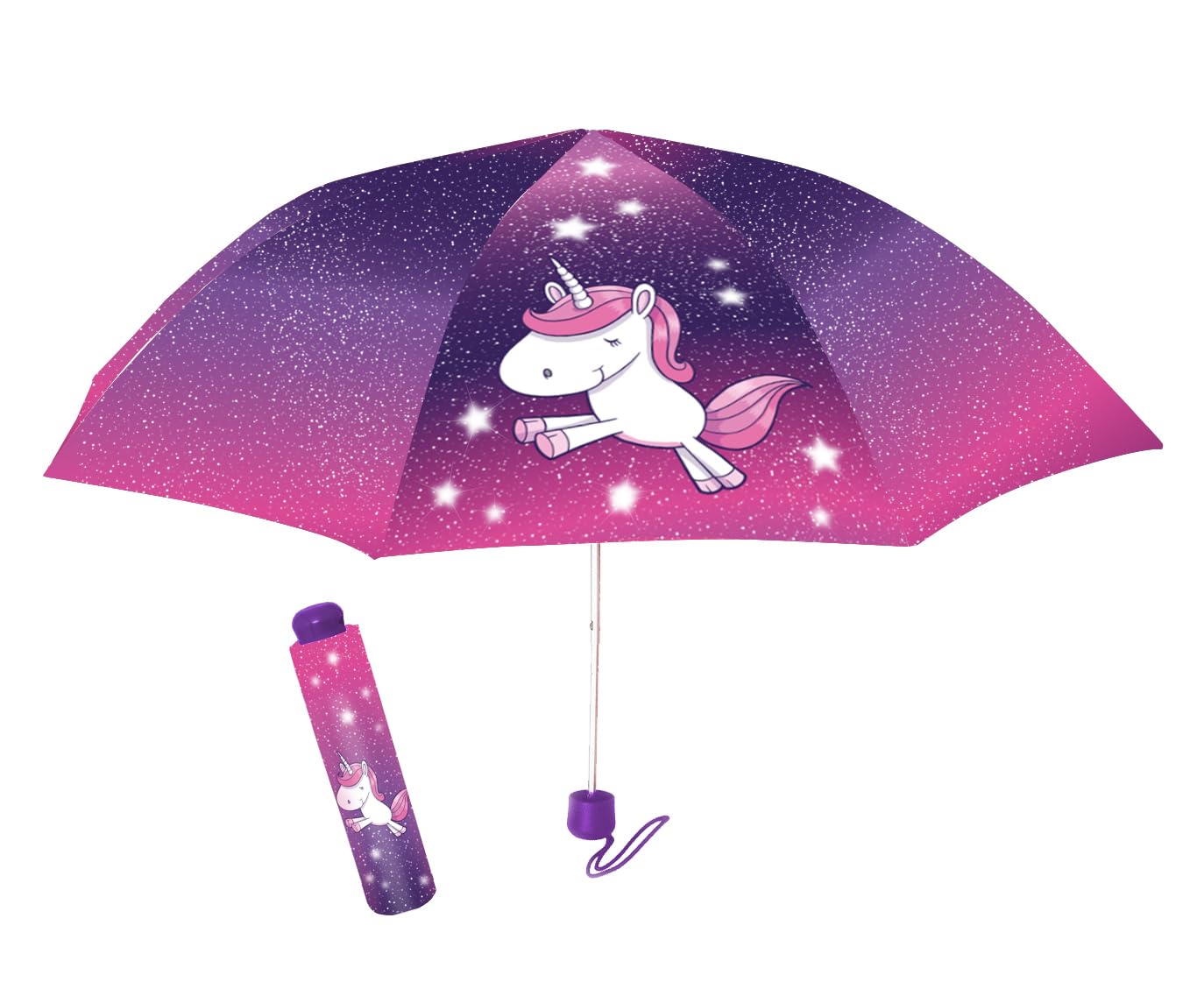 POS Handels GmbH Taschenschirm mit Einhorn Motiv, Regenschirm für Mädchen, manueller Öffnung, windfest Stick Umbrella, 24 cm, Multicolour (Bunt)
