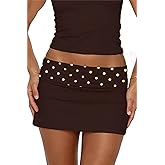 Leyajedol Women Y2k Bodycon Mini Skirt Polka Dot Low Rise Fold Over Skinny Short Skirt Cute Going Out Club Streetwear