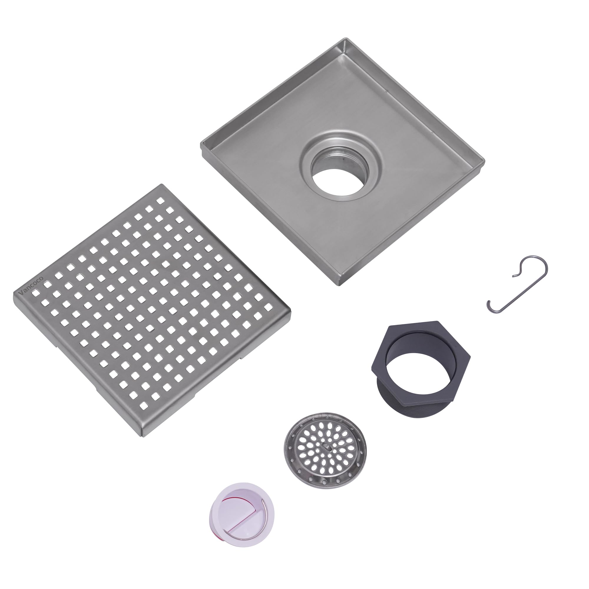 Square Floor Drain - Vancoco Bathroom Floor Drainer Anti-odor Anti-clogging Shower Floor Drain with Removable Straine(150 * 150mm)