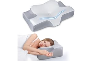 HUO JI Cervical Pillow for Neck Pain Relief, Hollow Design Odorless Memory Foam Pillows with Cooling Case, Orthopedic Bed Pillow for Sleeping, Support for Side Back Sleepers