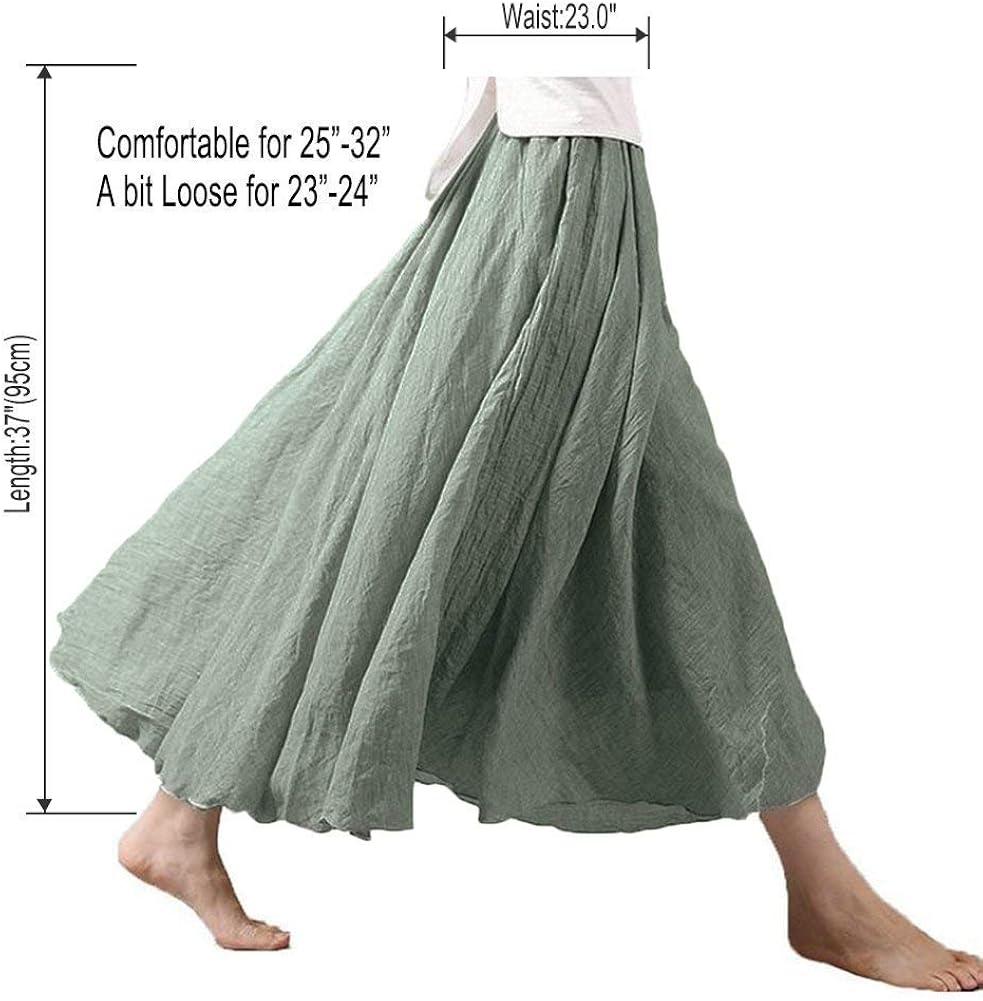 Asher Women's Bohemian Style Elastic Waist Band Cotton Linen Long Maxi Skirt Dress (95CM, White) at  Women’s Clothing store