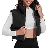 UVSAI Women's Crop Puffer Vest Stand Collar Sleeveless Zip Up Vest Lightweight Padded Gilet