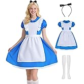 KFVZIU Adult Blue Dress Costume for Women Halloween Princess Costumes with Socks Hairband