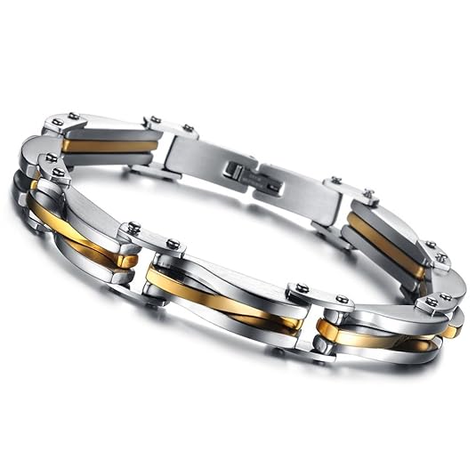 Cupimatch Herren Edelstahl Biker Armband, Rechteck Armketten Königskette Fahrradkette Motorradkette Hochglanz Poliert Rock Ar