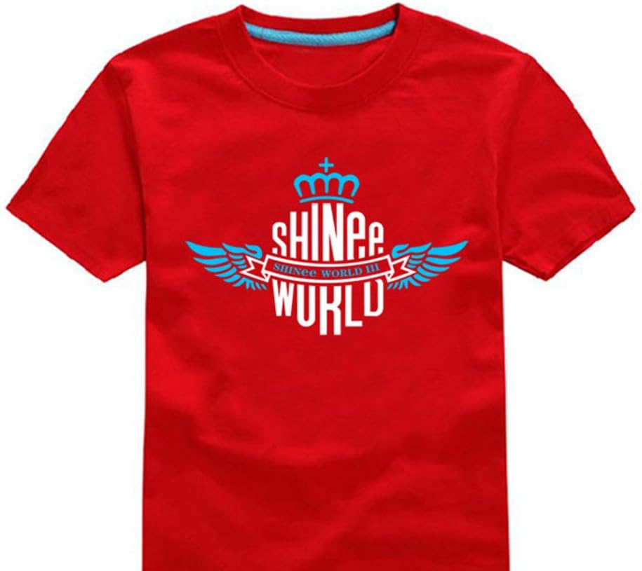 Shinee kpop T shirt shor sleeve shirt Shinee world + 2 pieces of Shinee poster lomo card (Red, L)
