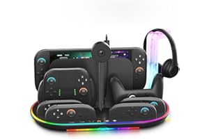 Charging Station for Switch 2 with Cooling Fan DOBEWINGDELOU Controller Charger for JoyCons and Pro Dock Stand with RGB Light 2 USB Ports 7 Game Card Slots LED Indicators