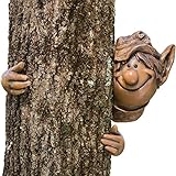 Bits and Pieces - Garden Peeker Elf Tree Hugger-Polyresin Outdoor Tree Sculpture - Whimsical Garden Decoration (Lawn &amp; Patio)