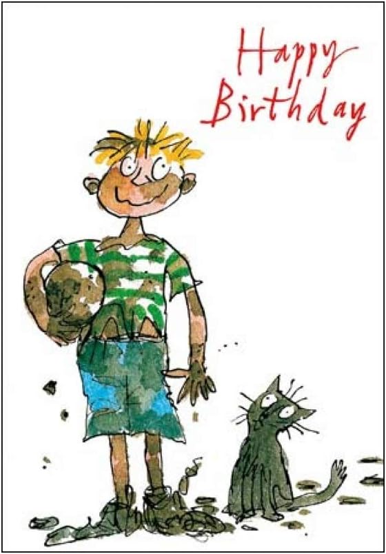 Woodmansterne General Male Open Birthday Card for Boys, Muddy Boy with Football by Quentin Blake, Eco-Friendly & Recyclable