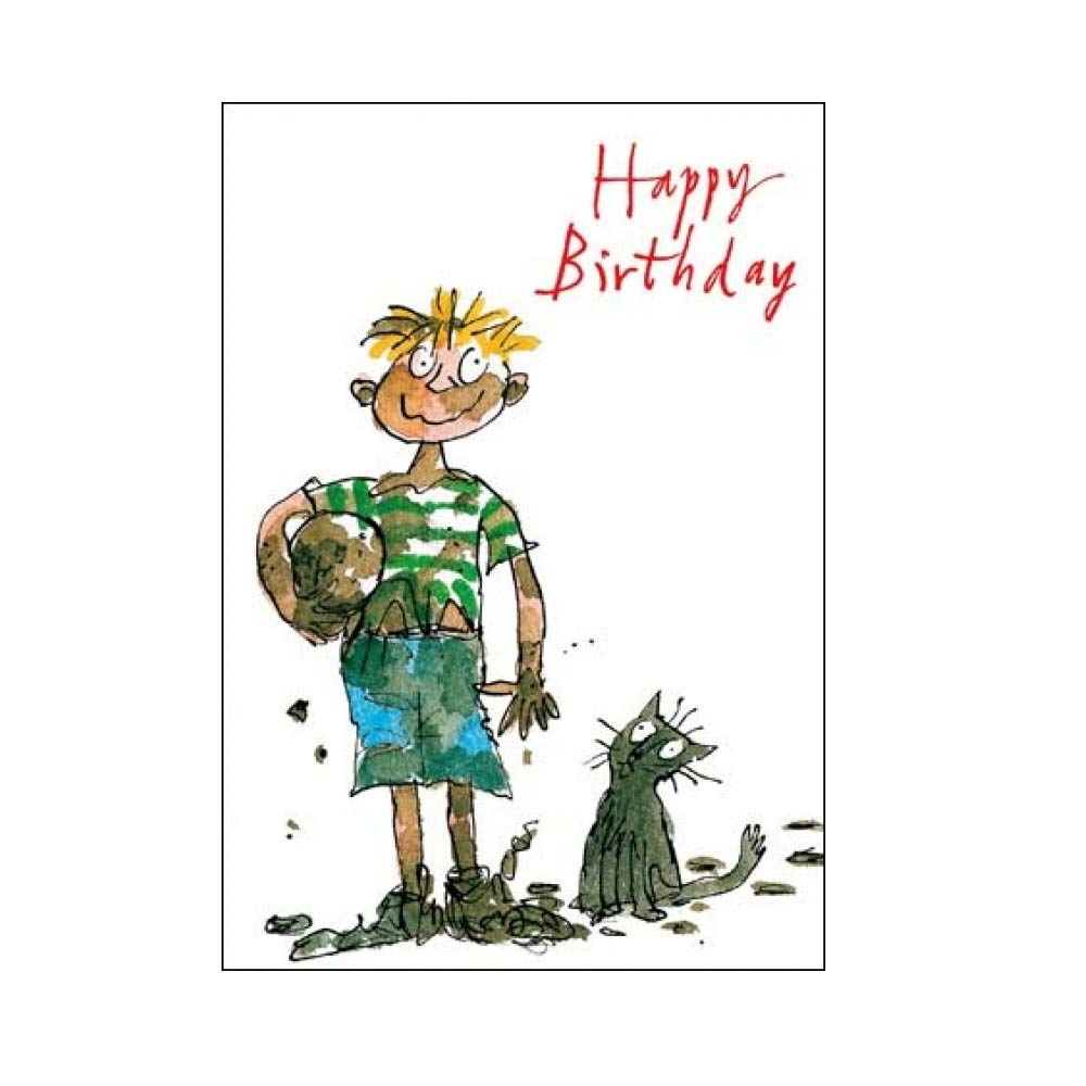 Woodmansterne General Male Open Birthday Card for Boys - Muddy Boy with Football by Quentin Blake - Eco-Friendly & Recyclable - Made in England
