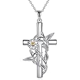 CRMAD Hummingbird/Ladybug/Dragonfly Necklace Jewelry for Women Sterling Silver Cross Hummingbird Daisy Necklace Gifts