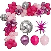 Orccni 99Pcs Hot Pink Balloon Garland Kit Princess Party Decorations Disco Ball Pink Starburst Balloons for Girls Princess Th