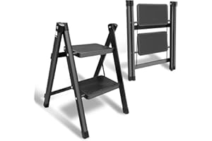 YANZIE Step Ladder 2 Step Folding Stool with Wide Anti-Slip Pedal, Kitchen Step Stools for Adults Support up to 300 Lbs, Closet Step Stool Foldable for Home Library Office