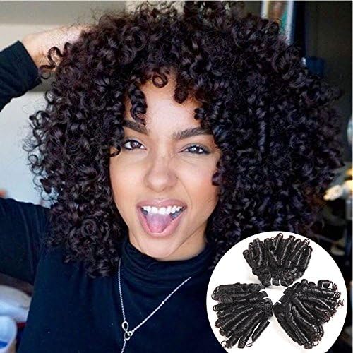 Brazilian Virgin Bouncy Curl Human Hair Funmi Hair 4 Bundles 10A Romance Curls 100% Unprocessed Curly Weave Short Bob Hairstyles Loose Wave Hair Extensions 50g/Pc Natural Black Color (10 10 10 10)
