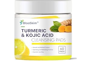 BLOOSKIM Turmeric Kojic Acid Cleansing Pads – Exfoliating & Brightening Face Pads for Dark Spots, and Uneven Skin Tone – Gentle & Effective Turmeric & Kojic Acid Facial Pad for Face & Body - 60Pcs
