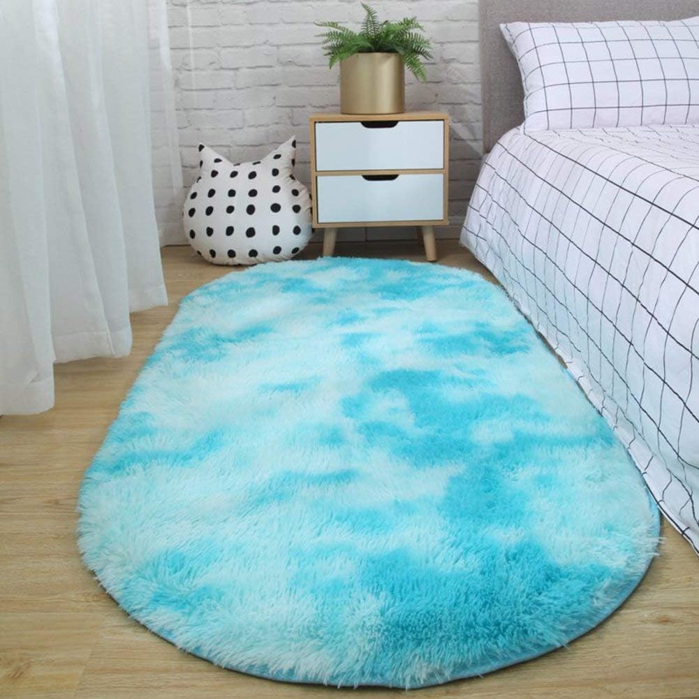 AMYDREAMSTORE Oval Shaggy Area Rug,for Living Room,high Pile Carpet Pad,not-slip Furry Fluffy Rug,plush Floor Mat,ultra Soft Bedside Carpet Rugs Sky Blue 200x300cm(79x118inch)