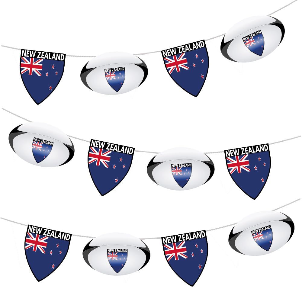AK Giftshop New Zealand Rugby Flag Ball Bunting Party Decorations - 12pcs / 2.5m Ribbon