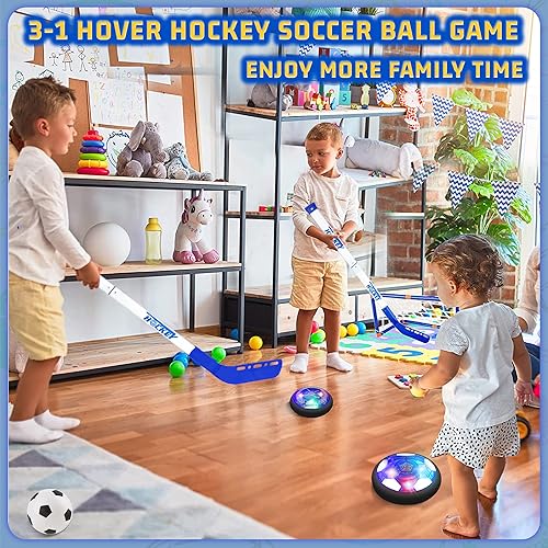 SUNNOW Floating Football - 3-in-1 Rechargeable Air Hover Football Kids with 2 Football Goals for Children Floating Ball Sports Toys for Children 3 4 5 6 7 8-12 Years Christmas Gift