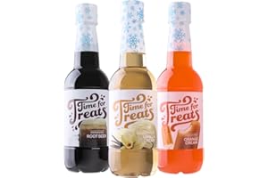 Time For Treats 3-Pack Vanilla Cream, Root Beer, Orange Cream Syrup 16.9 Fluid Ounce Per Bottle for Snow Cones, Homemade Sodas, Cocktails, Coffee, Baking and More