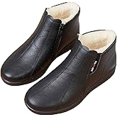MSYINGL Women's Fleece Thickened Warm Cotton Shoes,Flat Non Slip Side Zipper Snow Boots,Soft Leather Ankle Booties
