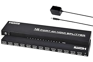 DGODRT 4K 1x12 HDMI Splitter 1 in 12 Out, 12 Port Powered HDMI Distributor/Duplicator Support 4Kx2K@30Hz Full HD for PC Laptop PS4 Xbox HDTV Office Home Teaching