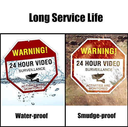 ATBAY Video Surveillance Sign Aluminum Waterproof Indoor Outdoor 24 Hours Security Alert Signs 12"x12" Octagon,(Pack of 2)