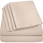 Cal King Size Bed Sheets - 6 Piece 1500 Supreme Collection Fine Brushed Microfiber Deep Pocket California King Sheet Set Bedding - 2 Extra Pillow Cases, Great Value, California King, Beige