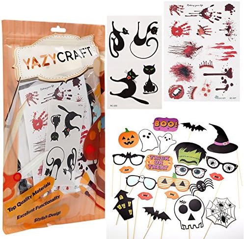 Halloween Party Favors (22 Pieces) and Temporary Costume Tattoos / Skin Stickers [Black Cat Set (1) / Bloody Set (1)