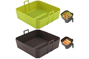 NEWITEE 5QT Air Fryer Silicone Liners for Ninja AF141/AF142 & COSORI CAF-L501, Square Reusable Air Fryer Liners with Handle, 2 Pack BPA Free Platinum Silicone Basket, Upgrade