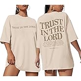 Tuislay Christian Shirts for Women Trust in The Lord Oversized Tshirts Jesus Graphic Tees Faith Religious Bible Verse Tops
