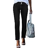 Sidefeel Women's High Waisted Jeans Strechy Fashion Raw Hem Straight Leg Ankle Denim Pants with Pockets