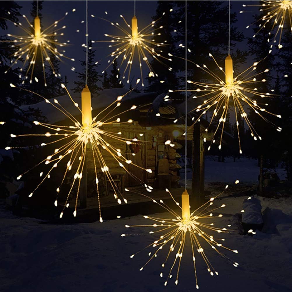 Led String Lights Remote Control Battery Box Copper Wire String Explosion Fireworks Light LED Decorative Lights Warm White IP65 Waterproof (150)
