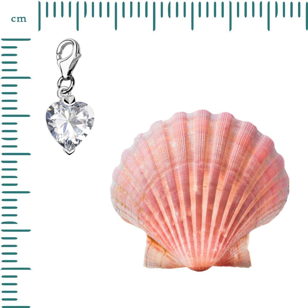 Quiges Crystal White Heart Cubic Zirconia Clip On Charm Pendant Silver Plated Women's Jewellery, 0.6 x 1.1 x 3 cm - Image 3