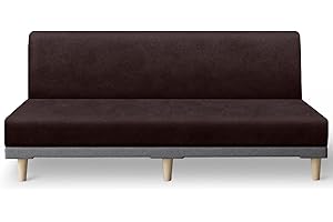 molasofa Leather Like Stretch Futon Slipcover Armless Sofa Cover Furniture Protector with Elastic Bottom, Soft and Washable Futon Cover for Sofa Bed （Larger，Chocolate）