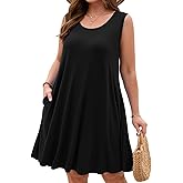 JollieLovin Women Plus Size Curvy Summer Tank Sun Dresses Sleeveless Causal T-Shirt Dress Beach Swing Cover up(L-5X)