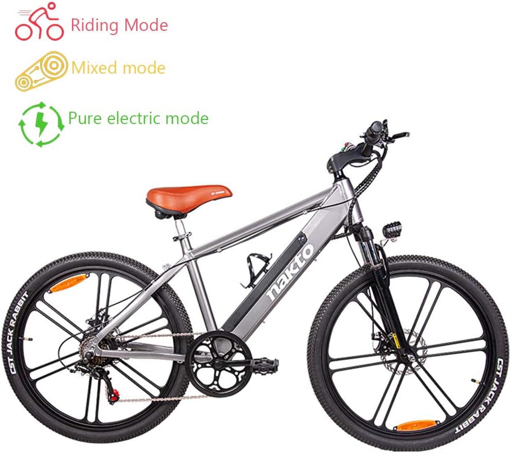 Electric pedal bicycle, fat adult electric mountain bike 6-speed 26-inch magnesium alloy shock absorber front fork, 48V/10AH battery, 350W motor hybrid power up to 70km (removable lithium battery)