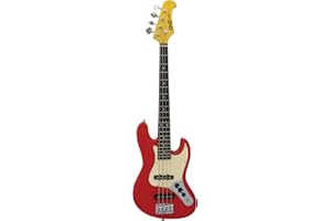 CNZ Audio JB Mini Electric Bass Guitar - Fiesta Red Body, Maple Neck, Rosewood Fingerboard & 3-Ply Ivory Pickguard, 28.6" Short Scale Premium Pickups, Vintage Steel Bridge & Tuners - Pure Awesomeness