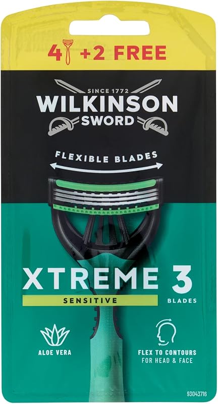 Xtreme 3 Sensitive - Maquinillas de Afeitar Desechables con 3 Hojas Flexibles y Banda Lubricante de Aloe Vera y Vitamina E , Pack Promocional 4 + 2 Unidades